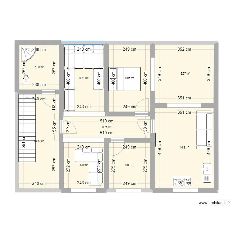 MODELE 1. Plan de 9 pièces et 89 m2
