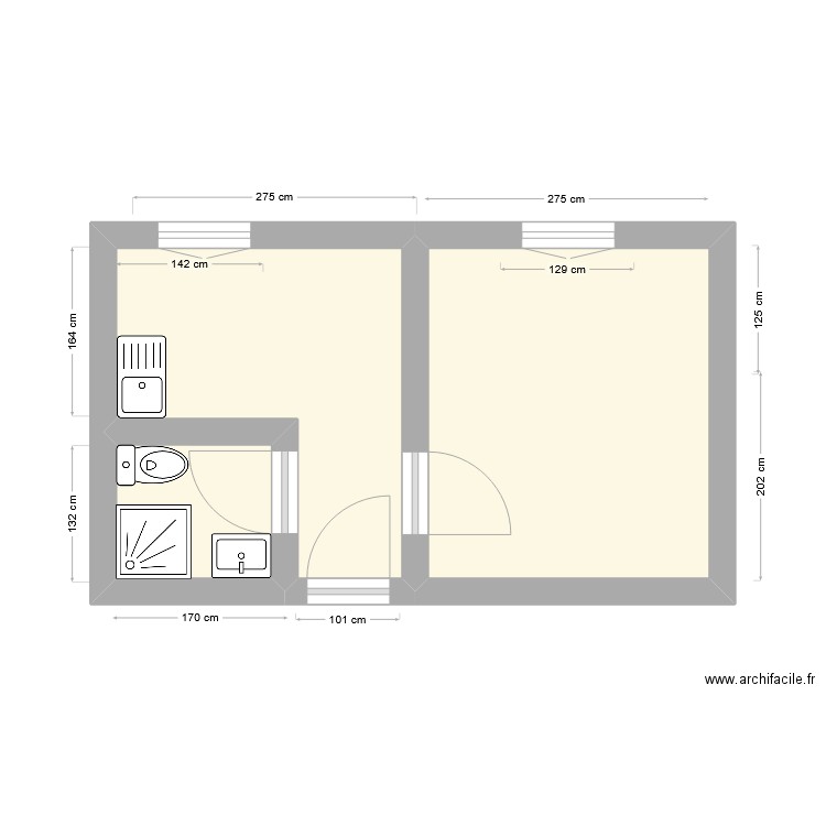 1 capitaine corhumel. Plan de 3 pièces et 17 m2