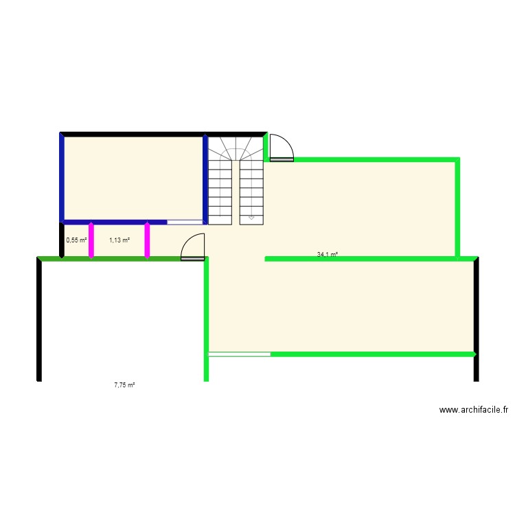 rez de chausse . Plan de 4 pièces et 44 m2