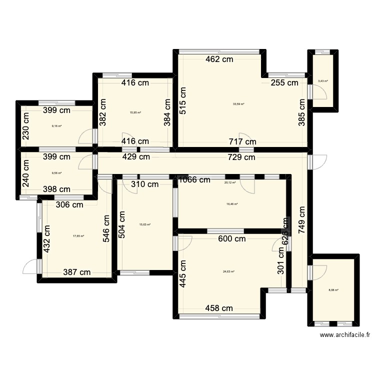 Plan 6ème palier Droite. Plan de 11 pièces et 174 m2