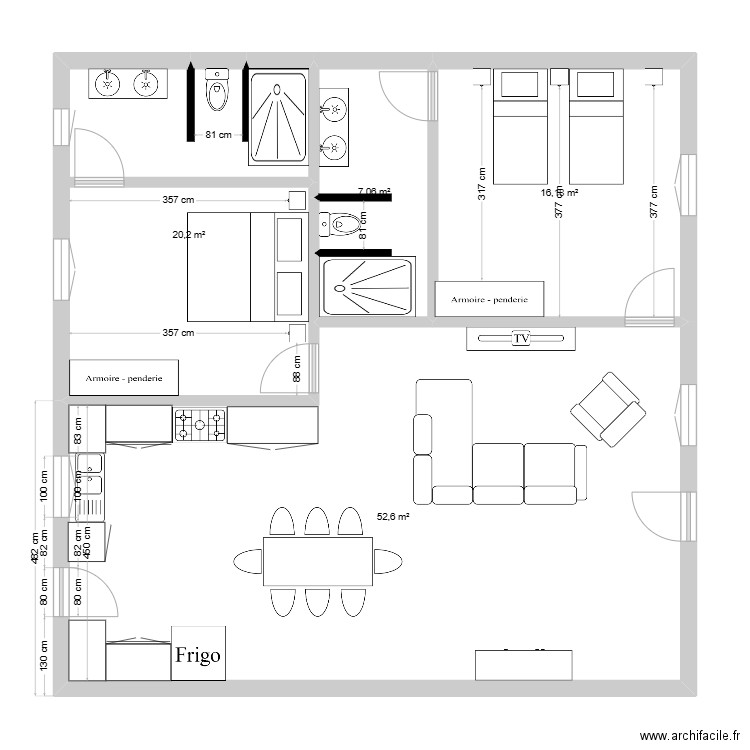 Projet 17-02-25 - Appartement 10 x 10 2 sdb. Plan de 4 pièces et 96 m2