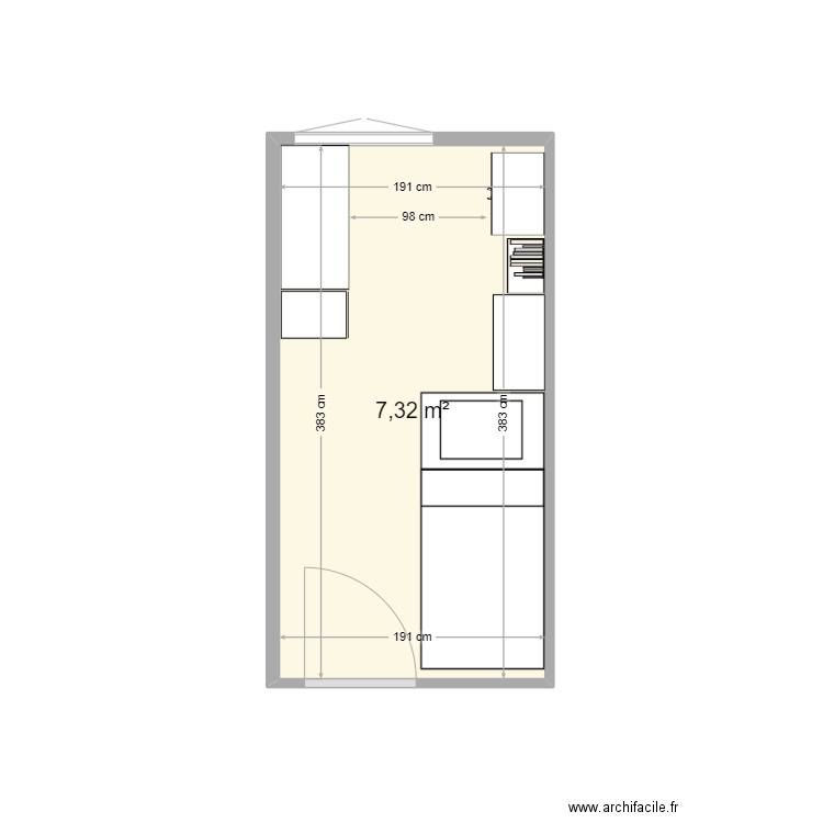 location chambre 1. Plan de 1 pièce et 7 m2