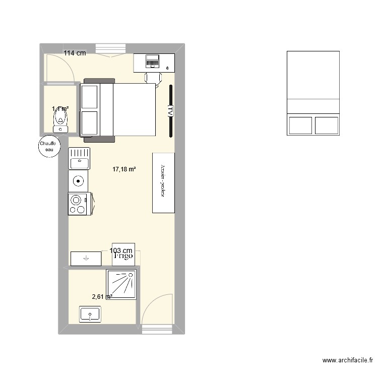 STUDIO R+1 st jean. Plan de 3 pièces et 21 m2