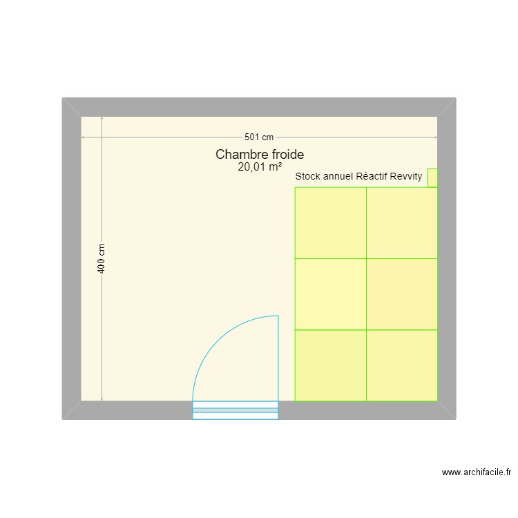 Stockage Chambre Froide Revvity. Plan de 1 pièce et 20 m2