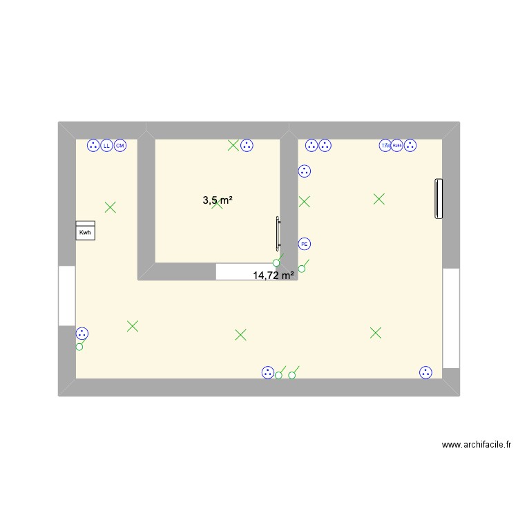 studio éléc. Plan de 2 pièces et 18 m2