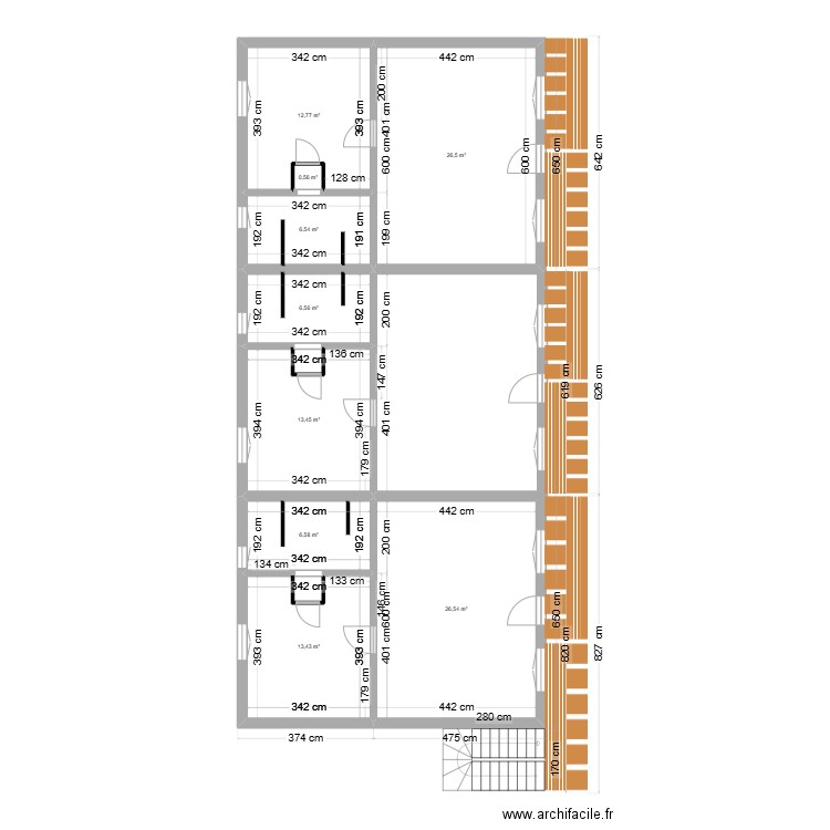 13-02-25-Bloc 3 appartements avec cotation. Plan de 9 pièces et 113 m2