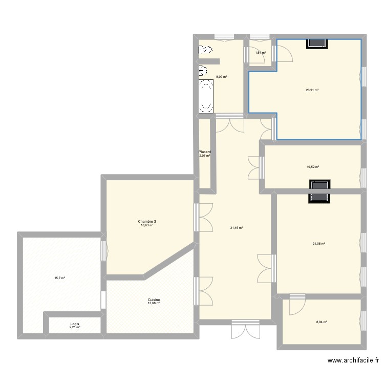 marengo. Plan de 12 pièces et 158 m2