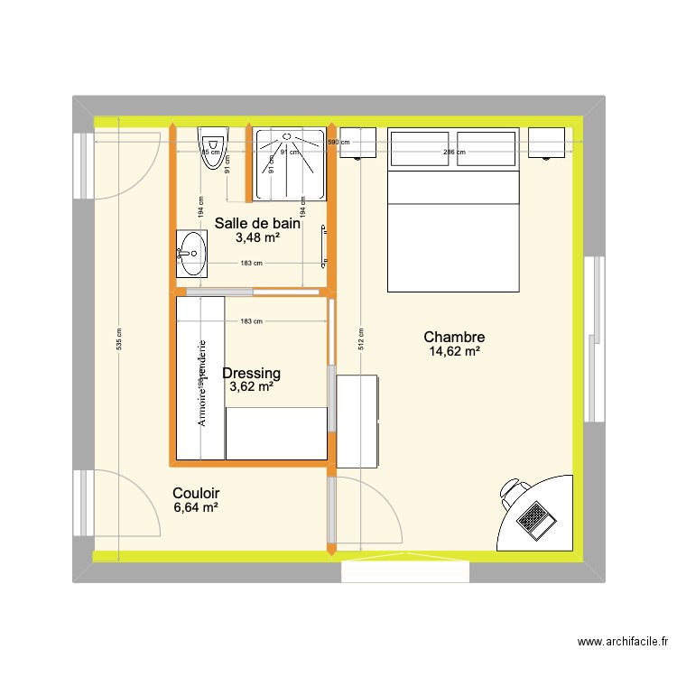 Pierre Dumetier. Plan de 4 pièces et 53 m2