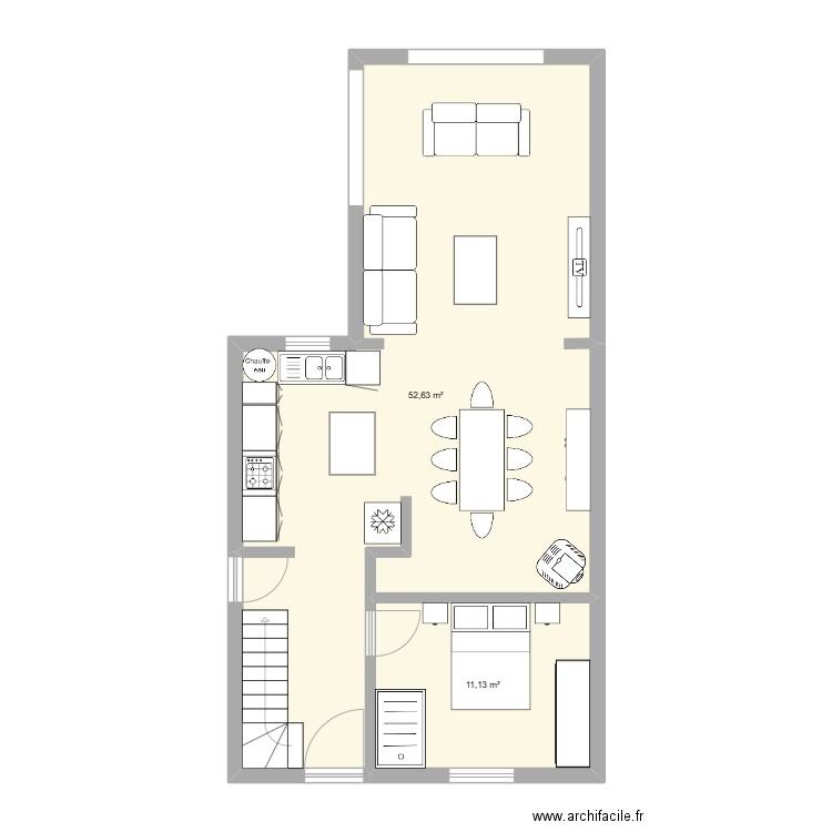 domicile. Plan de 2 pièces et 64 m2