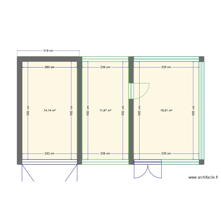 Atelier, garage, magasin stockage. Plan de 3 pièces et 43 m2