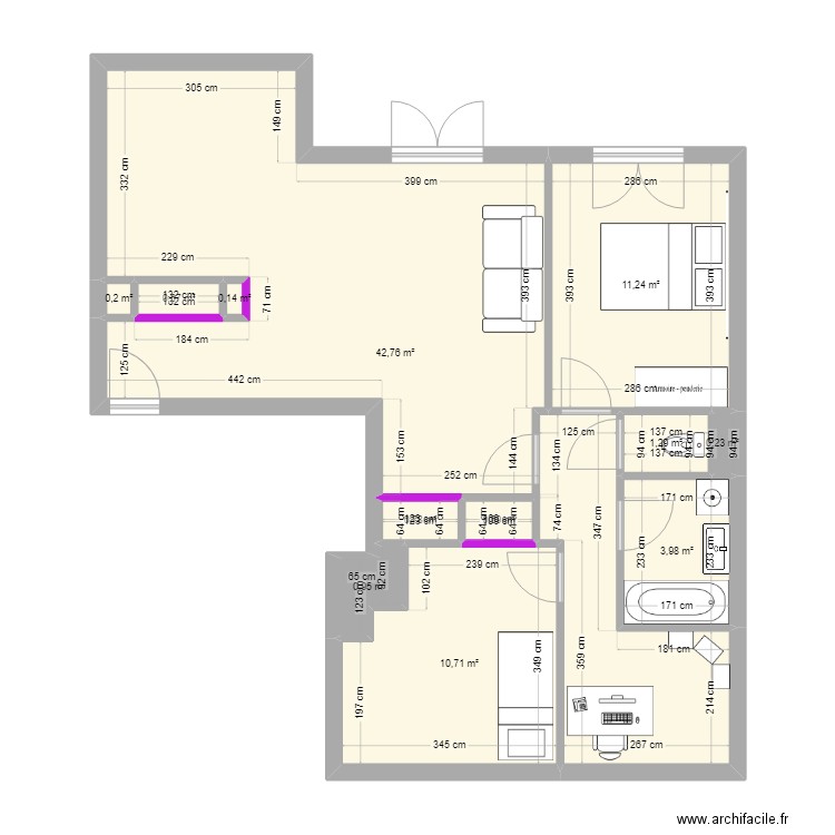 appart. Plan de 12 pièces et 74 m2