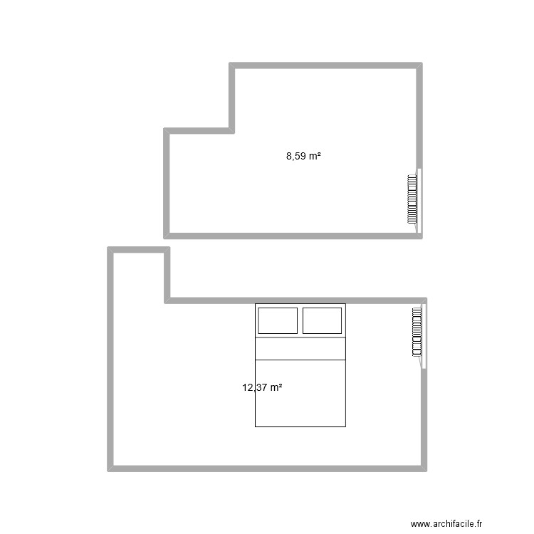 Bureau + Chambre ami 1. Plan de 2 pièces et 21 m2