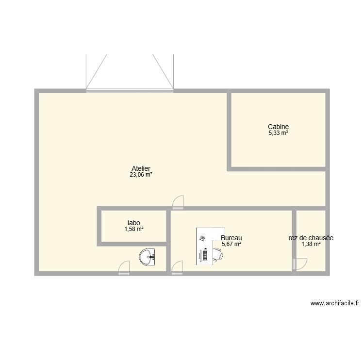 1 ère étage. Plan de 5 pièces et 37 m2