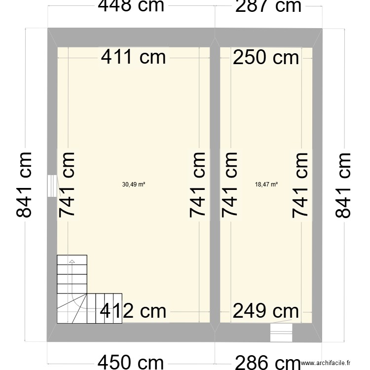 BESSE niveau 2 appart. Plan de 2 pièces et 49 m2