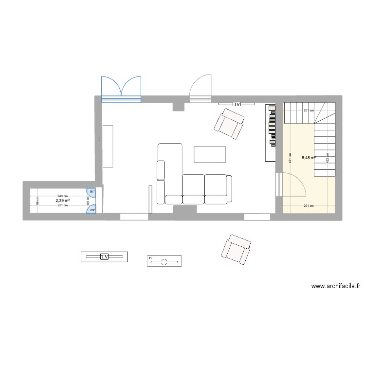 salon1. Plan de 2 pièces et 11 m2