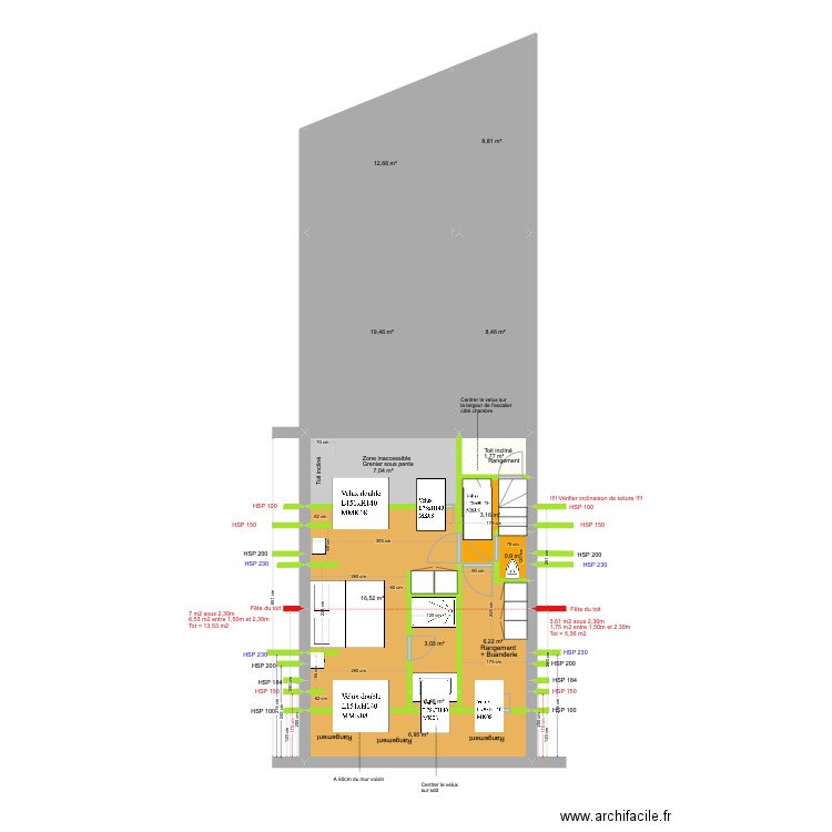 BAUCQ 77 4e étage VFFred. Plan de 13 pièces et 95 m2