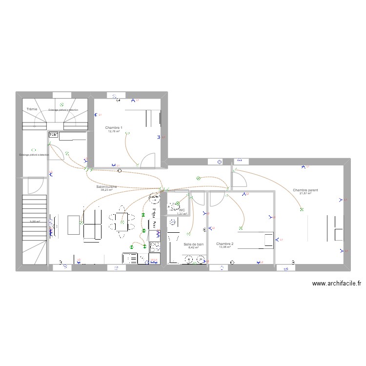 loos r+1. Plan de 8 pièces et 109 m2