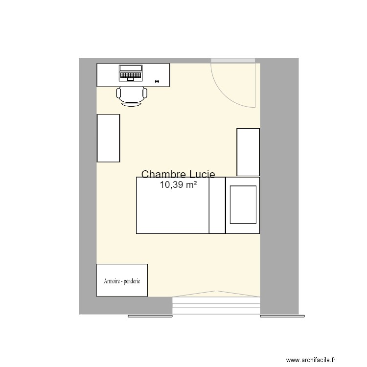 Chambre Lucie 3. Plan de 1 pièce et 10 m2