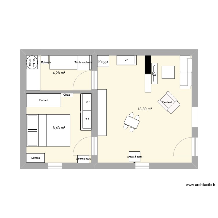 2 pièce Limours. Plan de 3 pièces et 32 m2