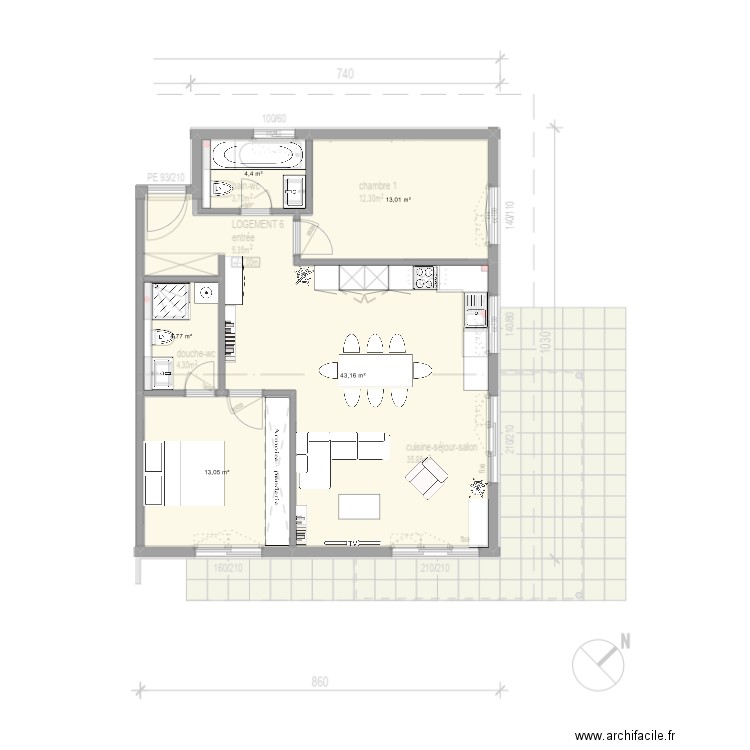 PlanB. Plan de 5 pièces et 78 m2