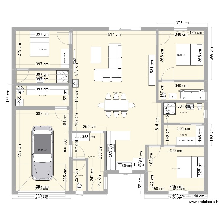 127m2 + 27m2 garage 3 chambres. Plan de 12 pièces et 150 m2