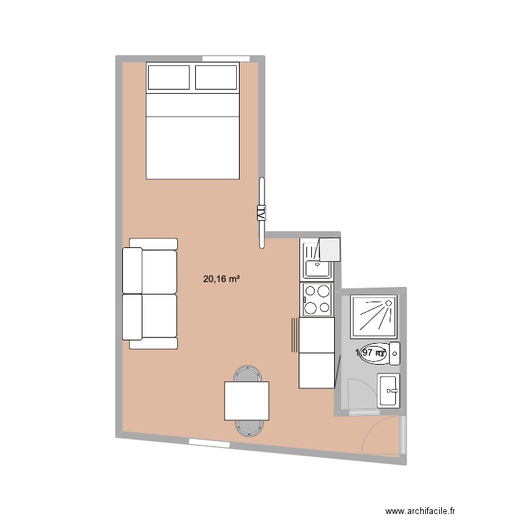 SELESTAT. Plan de 2 pièces et 22 m2