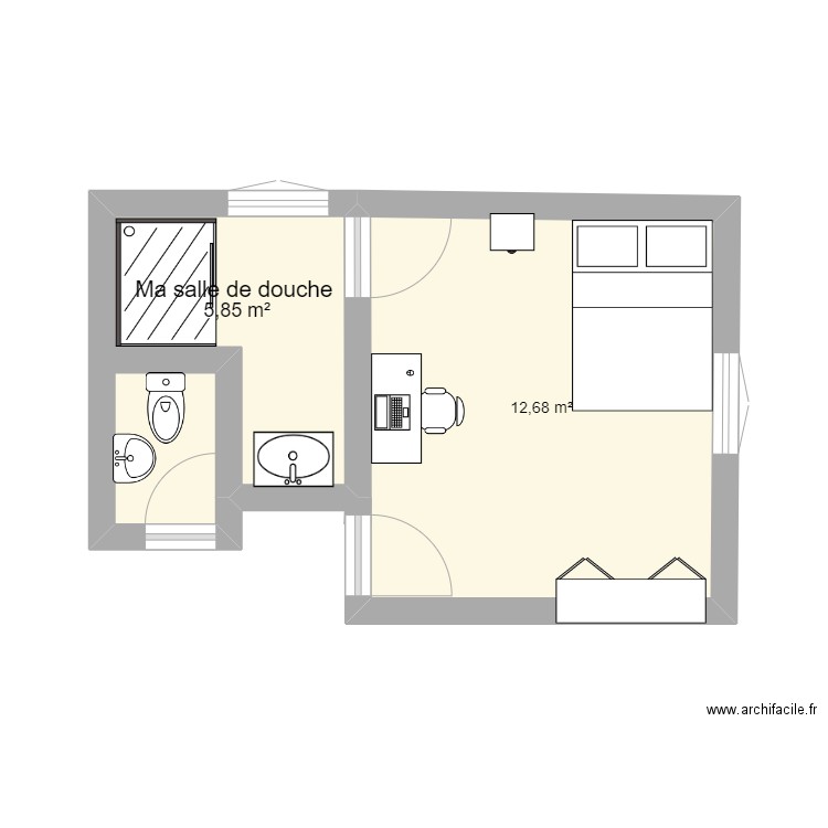 Ma chambre chez Papa. Plan de 2 pièces et 19 m2