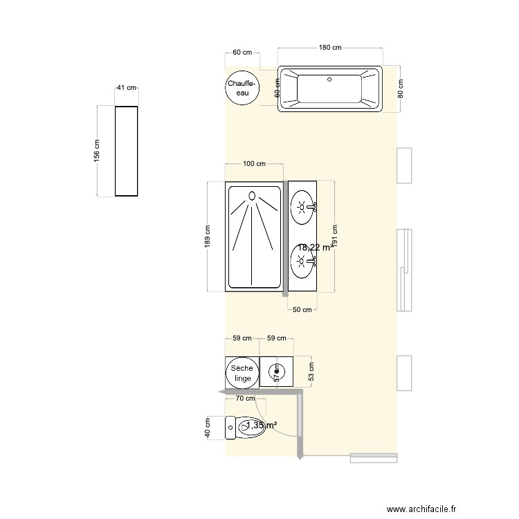 sdb 3. Plan de 2 pièces et 20 m2