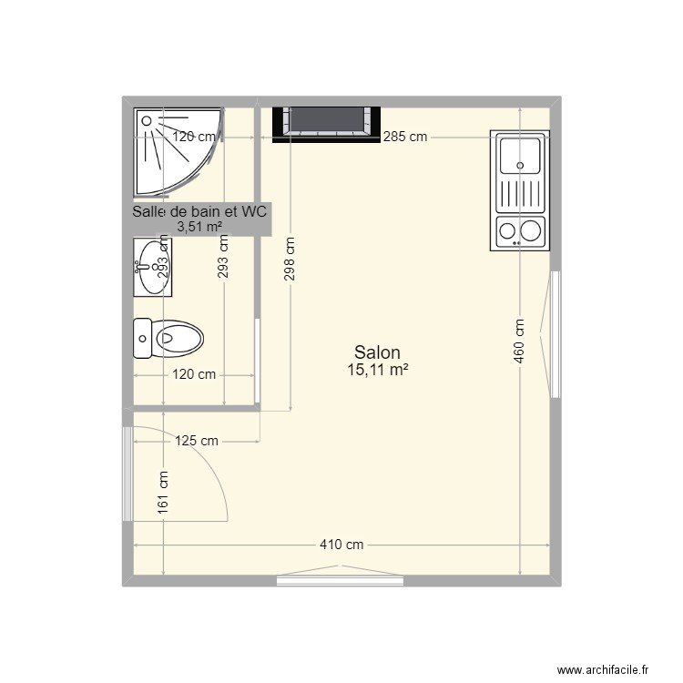 Création studio nouveau. Plan de 2 pièces et 19 m2