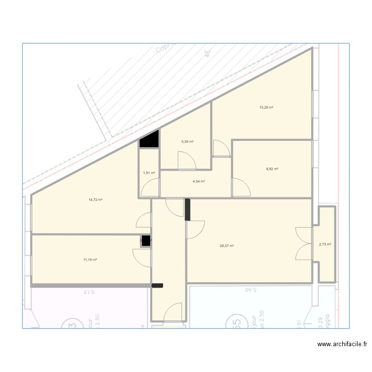 Cam & Tom - Plan initial. Plan de 11 pièces et 92 m2