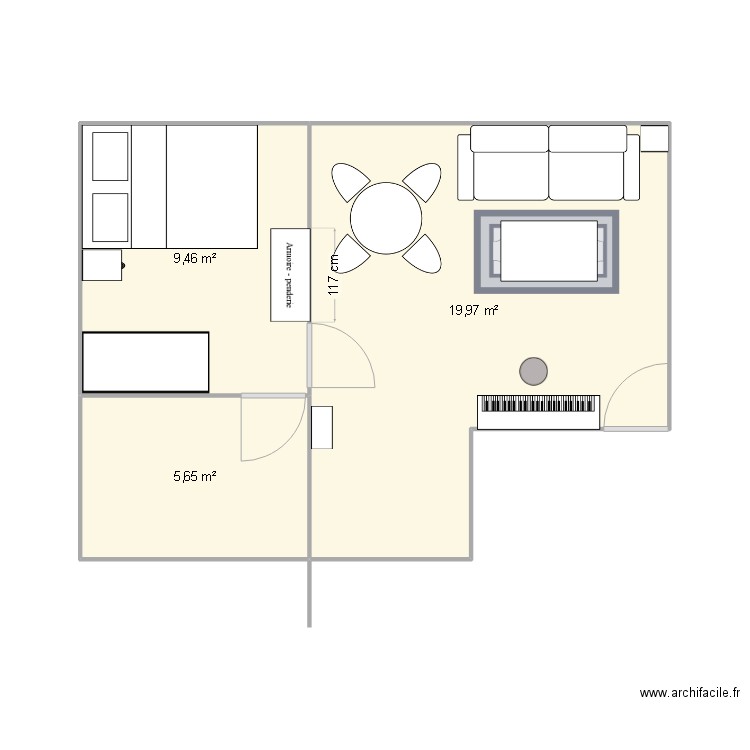 appart. Plan de 3 pièces et 35 m2