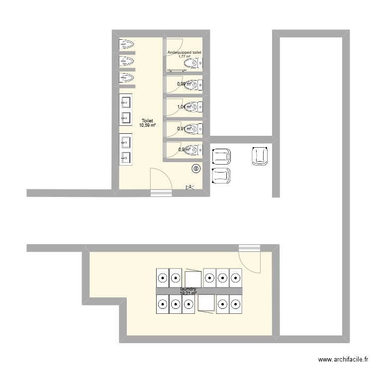 Abris. Plan de 7 pièces et 35 m2