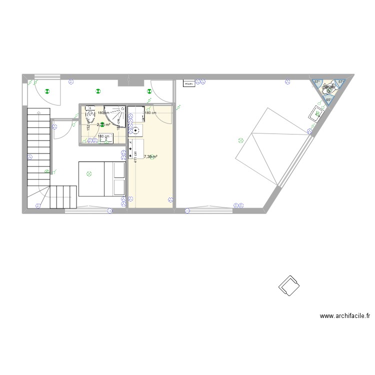 Rdc electricité. Plan de 3 pièces et 11 m2