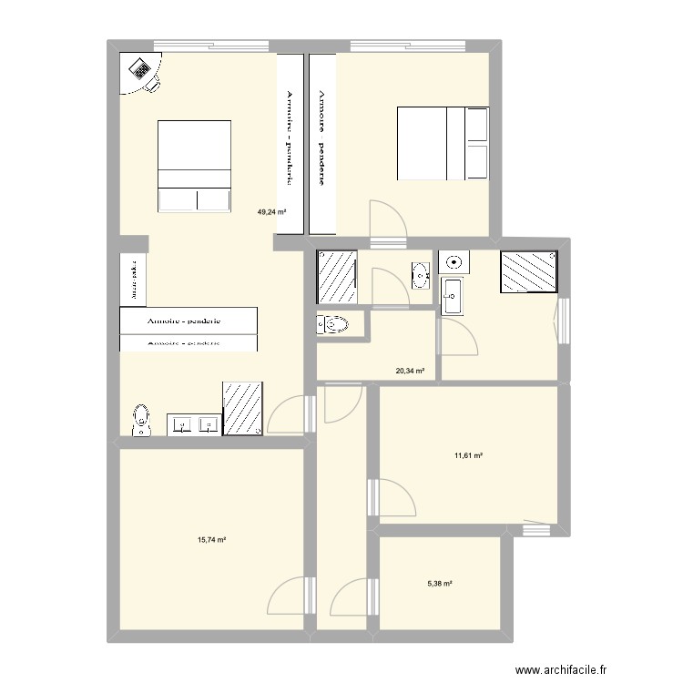 Plan V5. Plan de 5 pièces et 102 m2