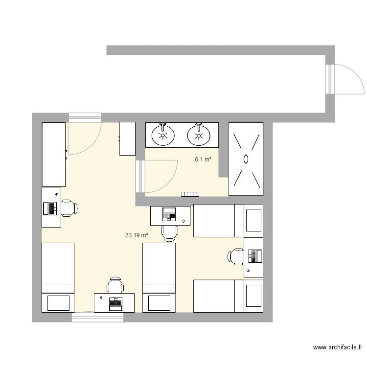 internat . Plan de 2 pièces et 29 m2