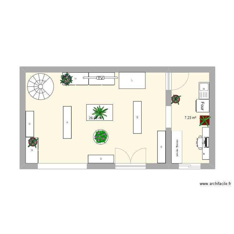 Plan Magasin. Plan de 2 pièces et 34 m2