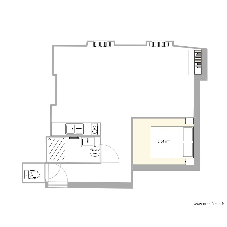 Appartement proposition 1 . Plan de 1 pièce et 6 m2