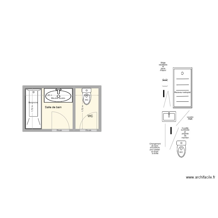 ORLIAC SDB existant. Plan de 2 pièces et 5 m2