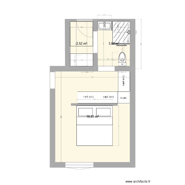 nous rdc. Plan de 3 pièces et 23 m2