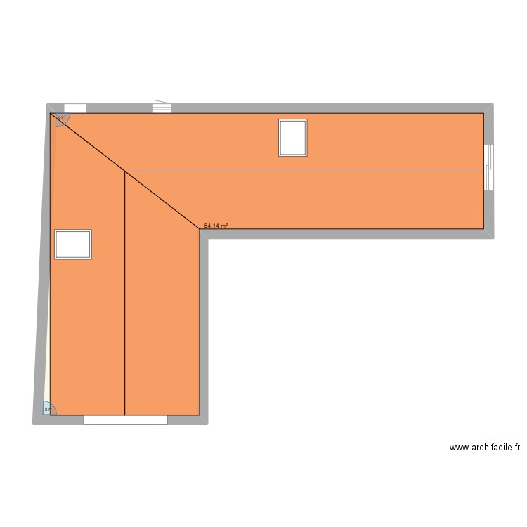 PLAN ETAGE APRES TRAVAUX . Plan de 1 pièce et 54 m2