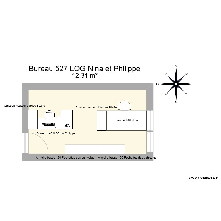 Bureau 527 LOG. Plan de 1 pièce et 12 m2