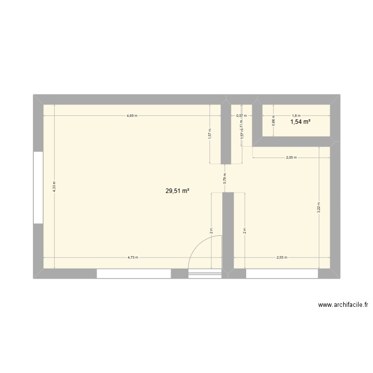 Arc-en-ciel - Avant Travaux. Plan de 2 pièces et 31 m2