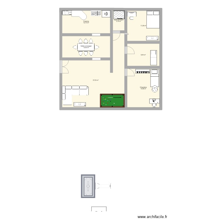 Maison gabonaise . Plan de 7 pièces et 99 m2