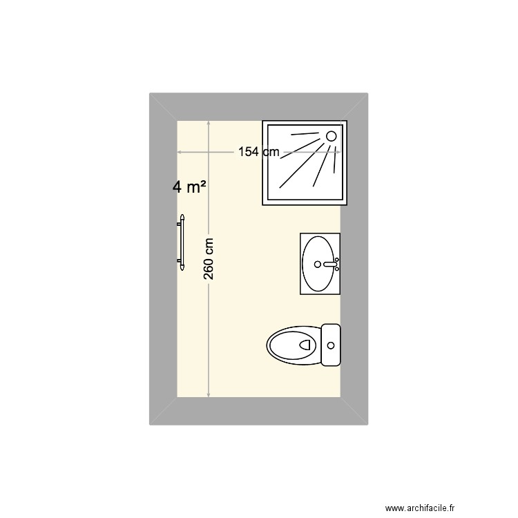 SDB haut . Plan de 1 pièce et 4 m2