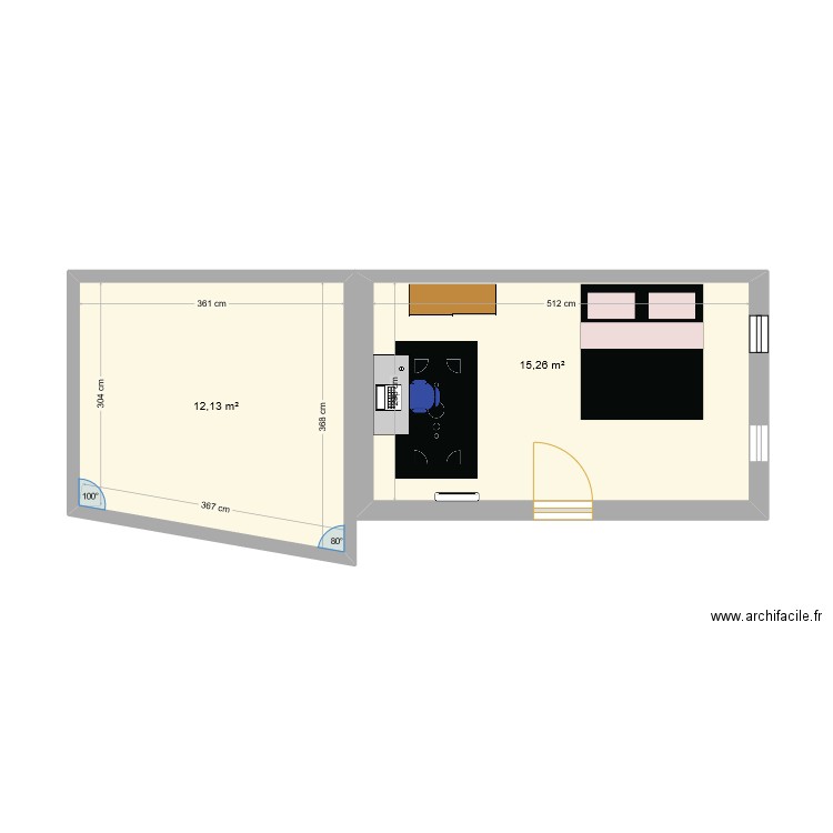 Plan A initial. Plan de 2 pièces et 27 m2