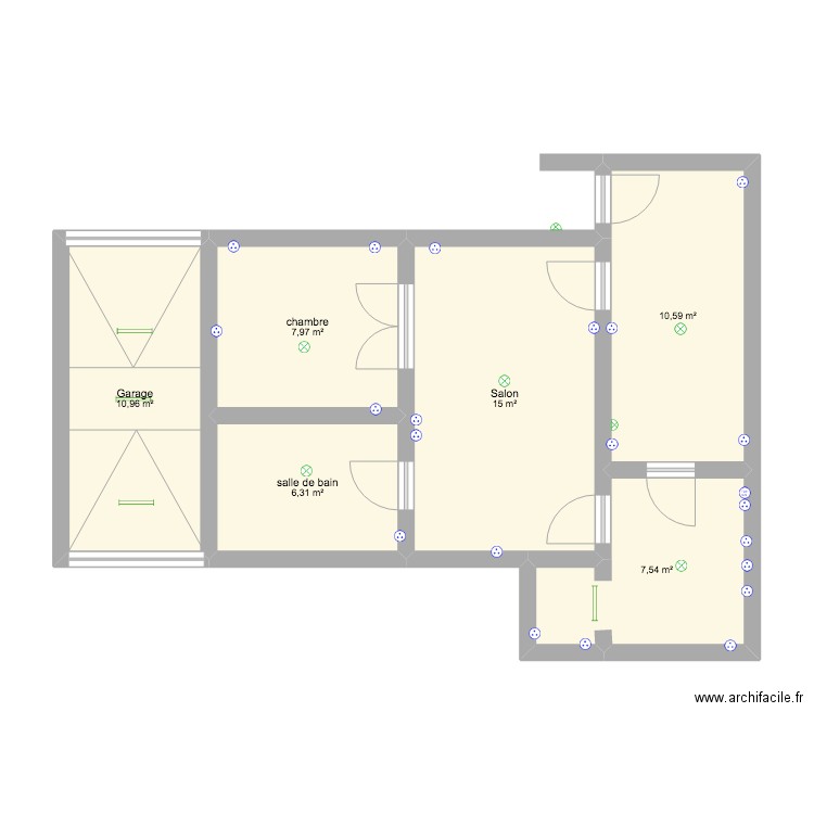 maison. Plan de 6 pièces et 58 m2