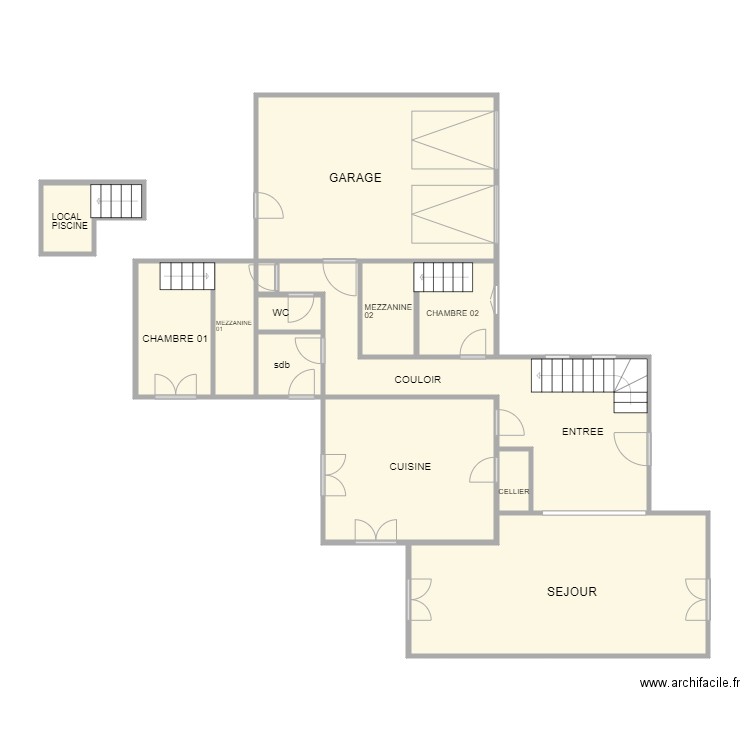 AMIANTE RDC. Plan de 11 pièces et 100 m2