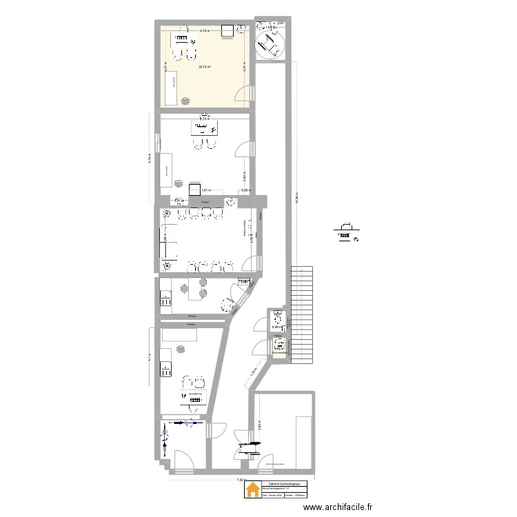 CabGyneco_NewAmenagement_V1. Plan de 2 pièces et 22 m2