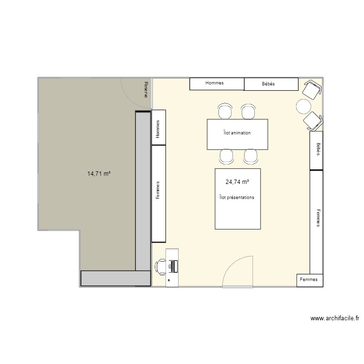 bio estétic. Plan de 2 pièces et 39 m2