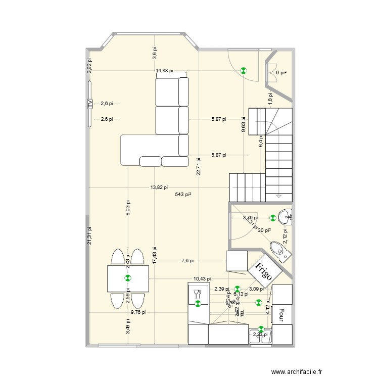 maison. Plan de 3 pièces et 54 m2